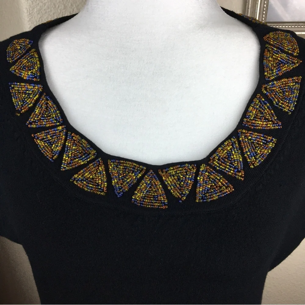 BCBGMAXAZRIA Black Cardigan & Shell Sweater Beaded Diamond Design Size M - Picture 3 of 16